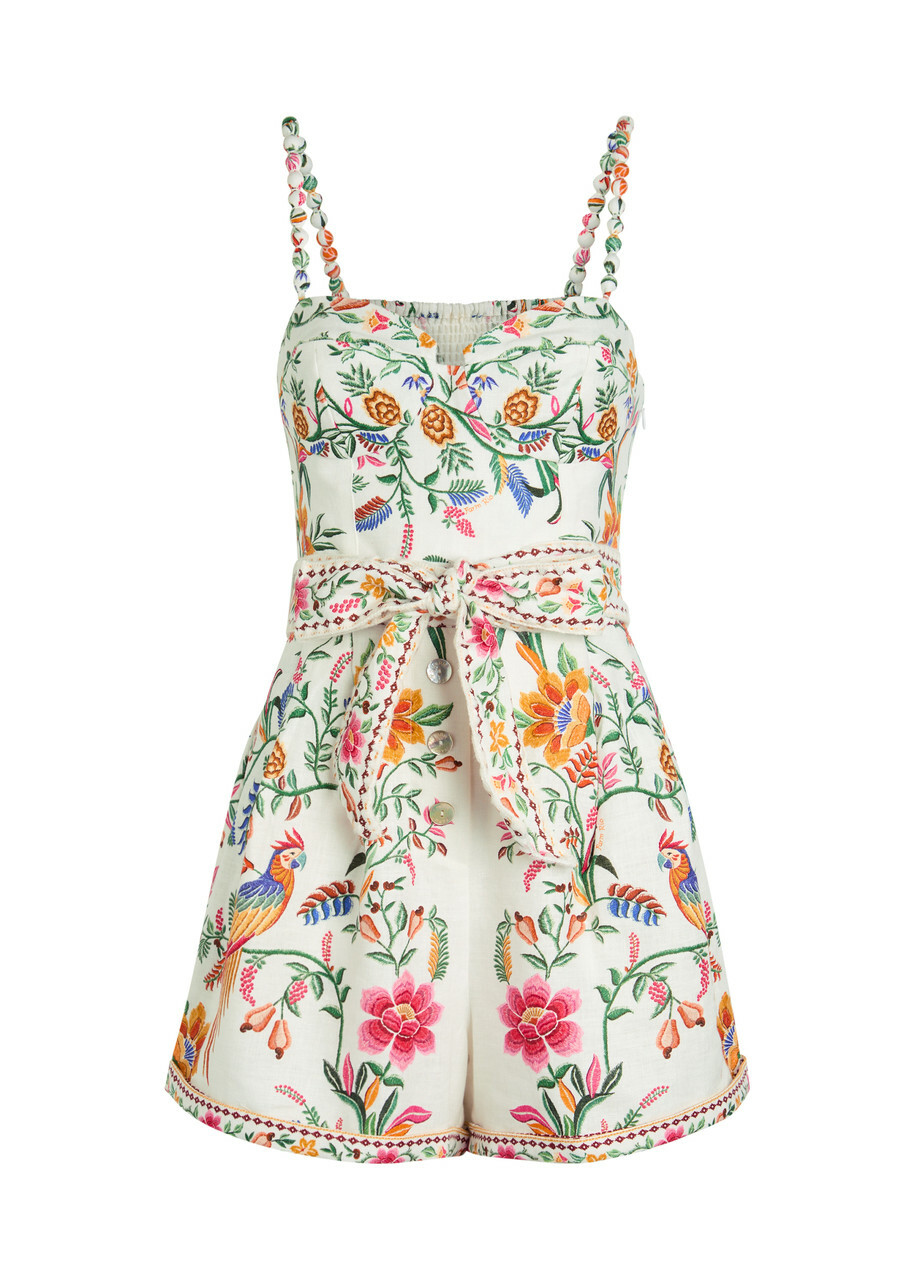 Farm Rio Delicate Forest Printed Linen Romper White