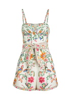 Farm Rio Delicate Forest Printed Linen Romper White