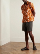 Mr P. - Slim-Fit Straight-Leg Stretch-Organic Cotton Seersucker Shorts - Brown