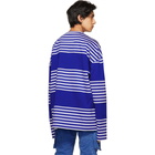 Juun.J Blue and White Block Striped Long Sleeve T-Shirt