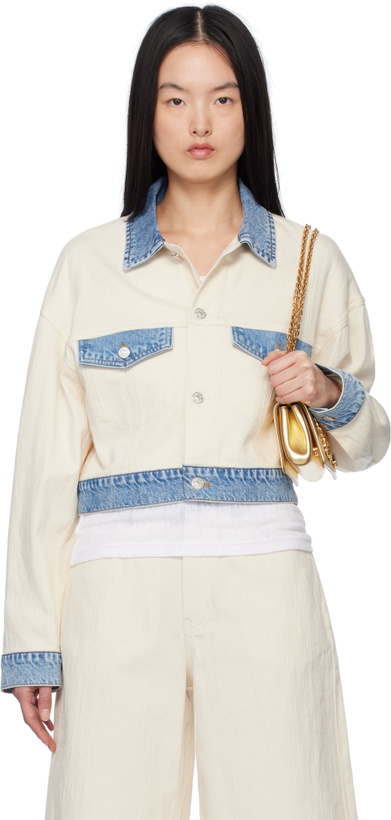 Photo: Moschino Jeans Beige & Blue Textured Cotton Hemp Jacket
