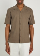 Sunspel Striped Embroidered Cotton Shirt Brown
