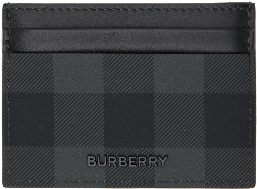 Burberry: Gray & Black Check Card Holder