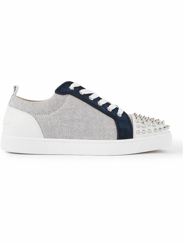 Photo: Christian Louboutin - Louis Junior Studded Leather-Trimmed Canvas Sneakers - Gray