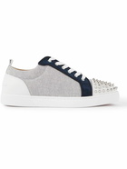 Christian Louboutin - Louis Junior Studded Leather-Trimmed Canvas Sneakers - Gray