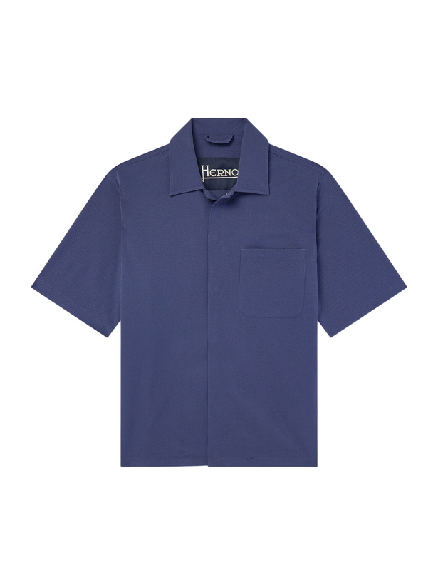 Photo: Herno - Seercrease Jersey Bowling Shirt - Blue