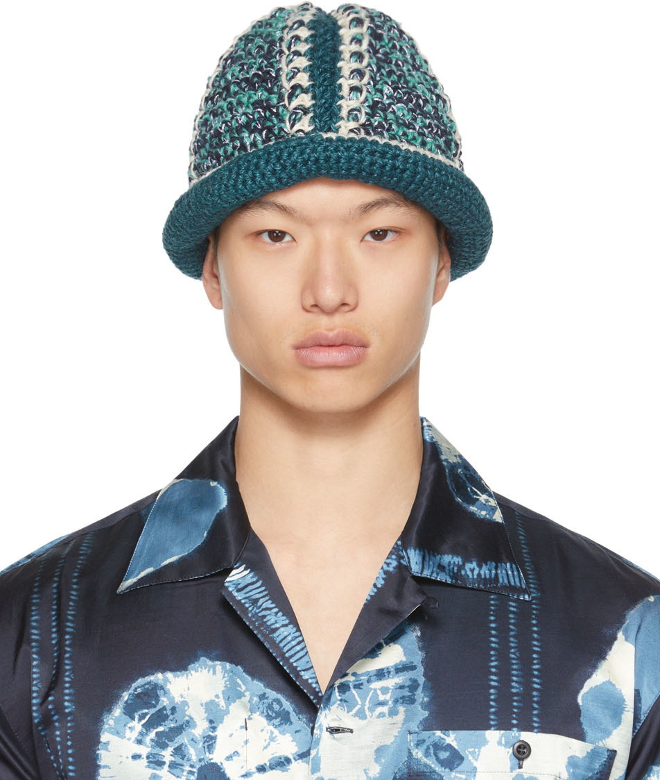 Nicholas Daley Navy & Blue Hand-Crocheted Bucket Hat