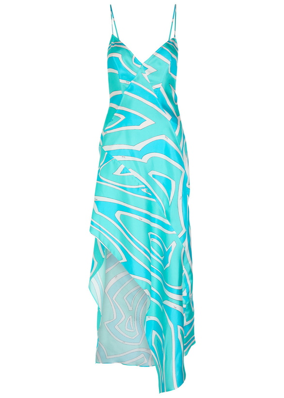 Photo: Pucci Abito Printed Silk-twill Midi Dress Turquoise