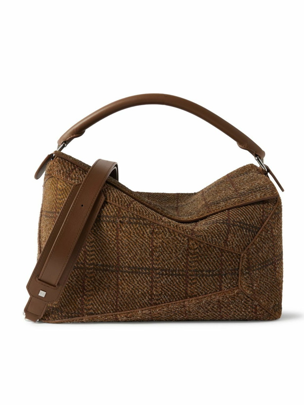 Photo: LOEWE - Puzzle Edge Large Leather-Trimmed Checked Brushed-Suede Messenger Bag