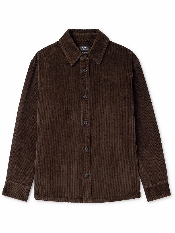 Photo: A.P.C. - Logo-Embroidered Cotton and Linen-Blend Corduroy Overshirt - Brown