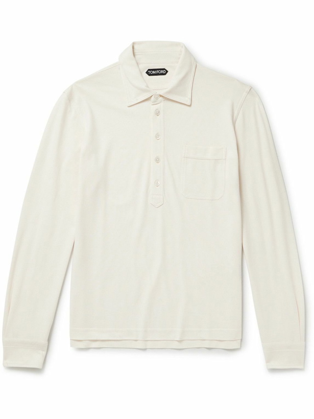 Photo: TOM FORD - Cotton and Silk-Blend Piqué Polo Shirt - White