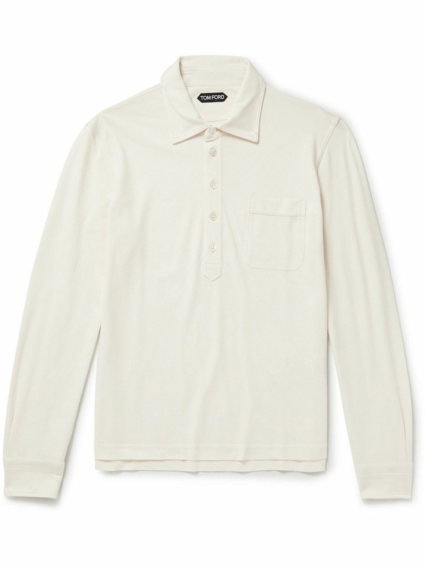 Photo: TOM FORD - Cotton and Silk-Blend Piqué Polo Shirt - White