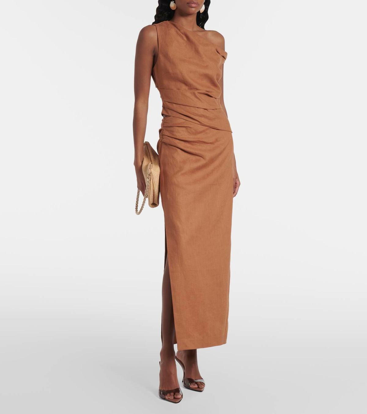 SIR Asymmetric ruched linen midi skirt