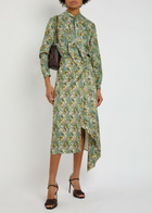 Tory Burch Printed Silk Midi Wrap Skirt Blue