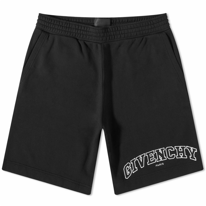 Photo: Givenchy Men's College Embroidered Logo Shorts in Black