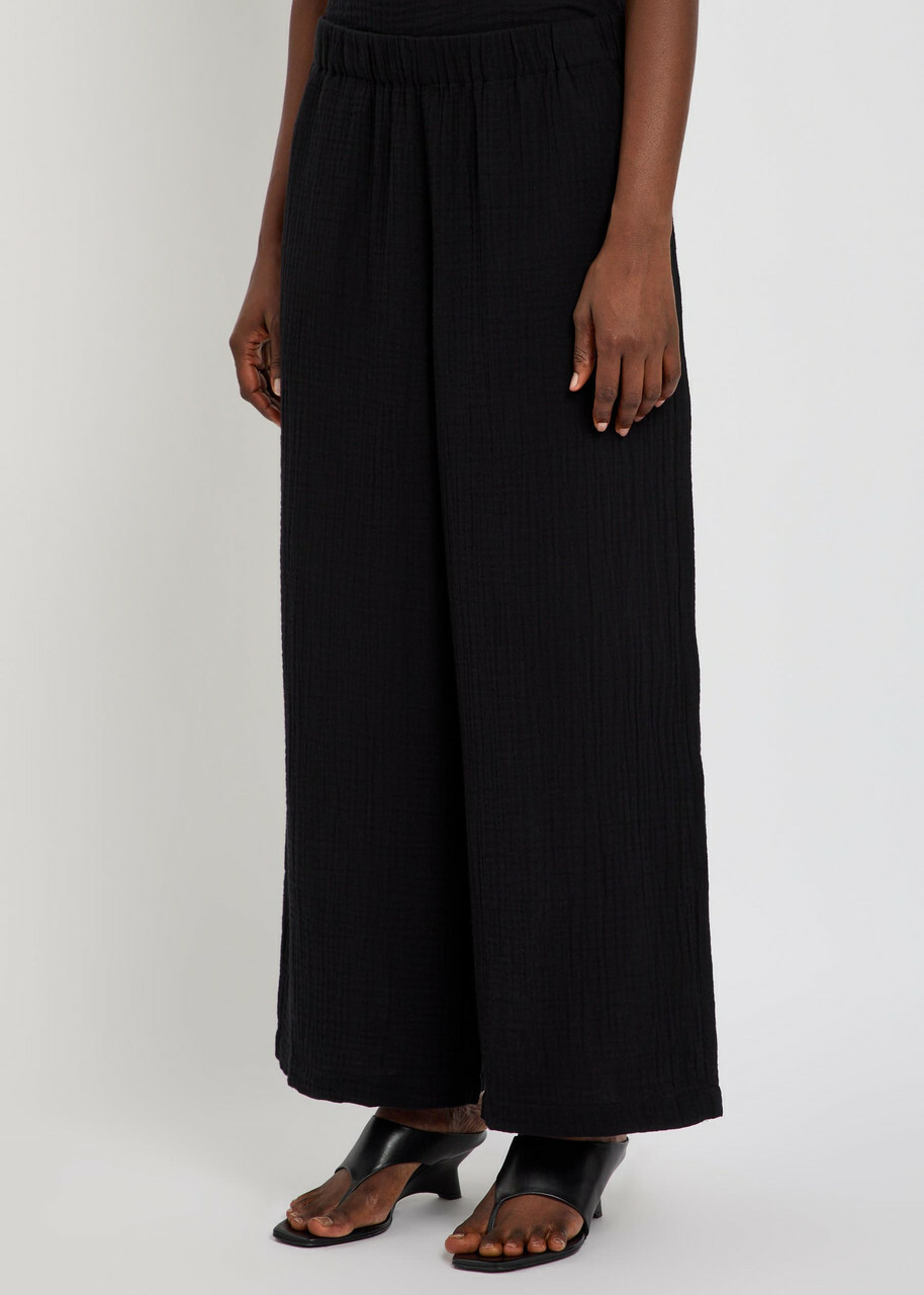 Eileen Fisher Wide-leg Cotton Trousers Black