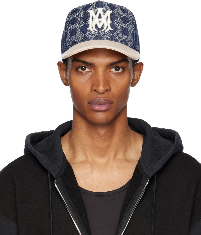 Photo: AMIRI Navy & Beige MA Leather Brim Denim Cap