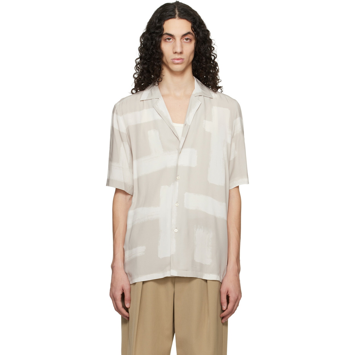 BOSS Taupe Regular-Fit Maxi Print Shirt