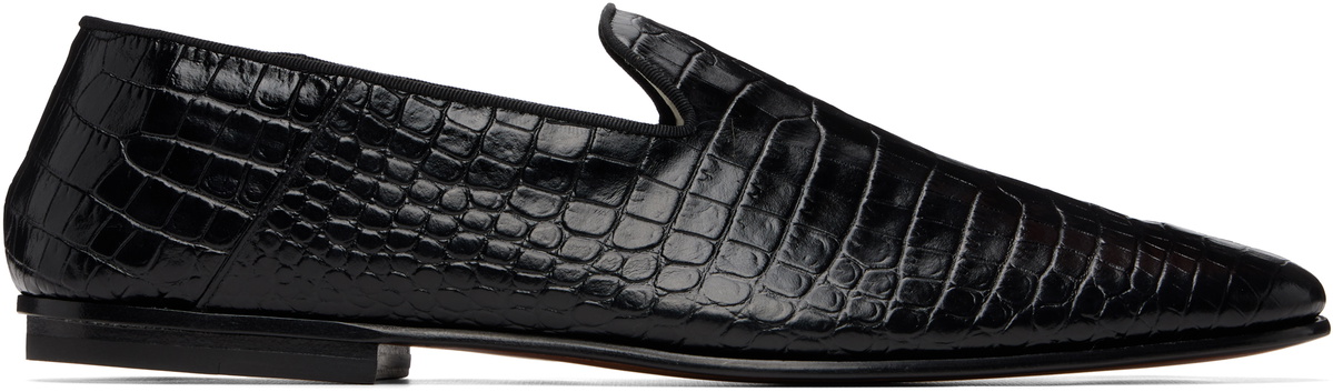 TOM FORD Black Printed Alligator Steven Loafers