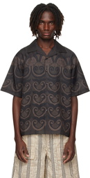 COMMAS Brown Painted Shell Silk Camp Collar Shirt