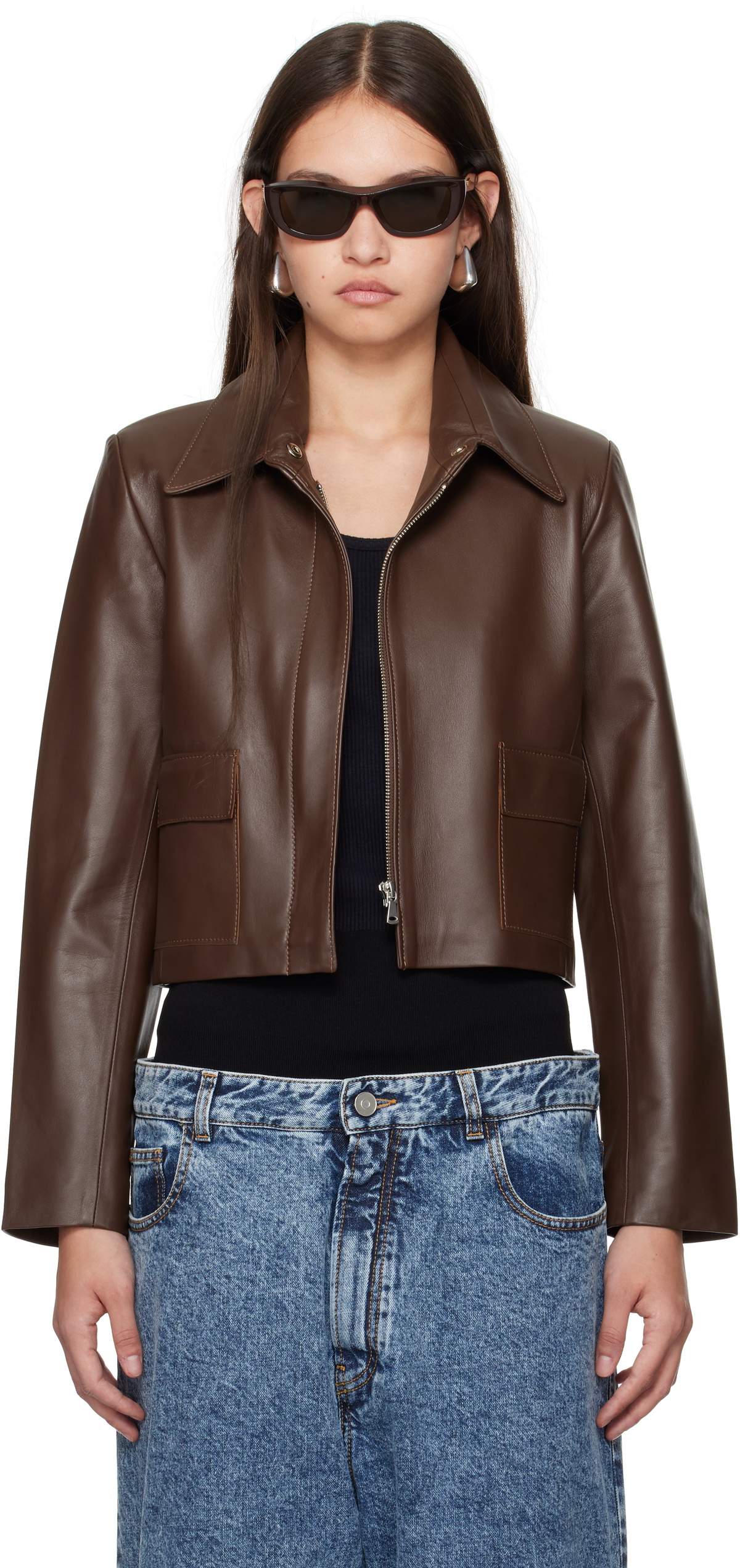 【関税込み】Nour Hammour ブラウン Bleeker レザージャケット Nour Hammour Brown Bleeker Leather Jacket Nour Hammour