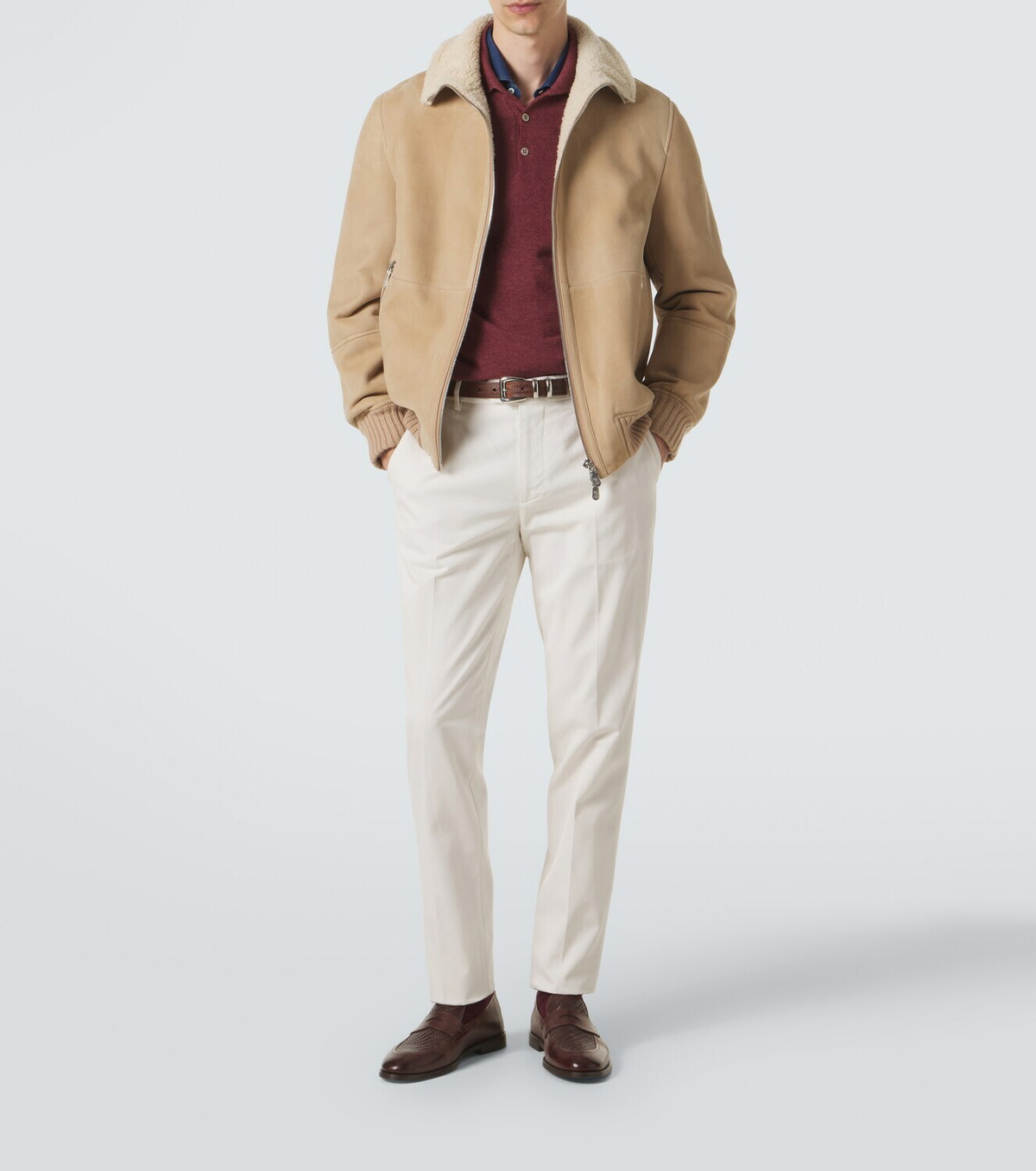 Brunello Cucinelli Shearling-lined suede bomber jacket
