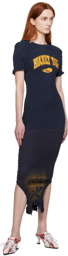 Conner Ives Navy Reconstituted Midi Dress