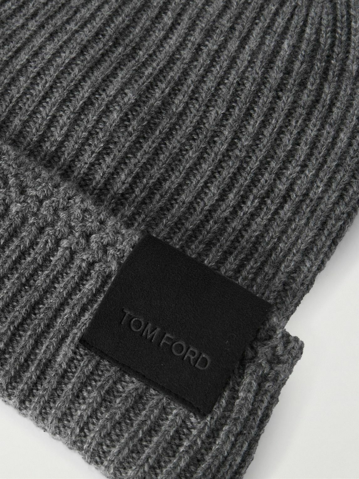 TOM FORD - Logo-Appliquéd Ribbed Cashmere Beanie - Gray