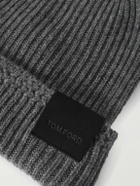 TOM FORD - Logo-Appliquéd Ribbed Cashmere Beanie - Gray