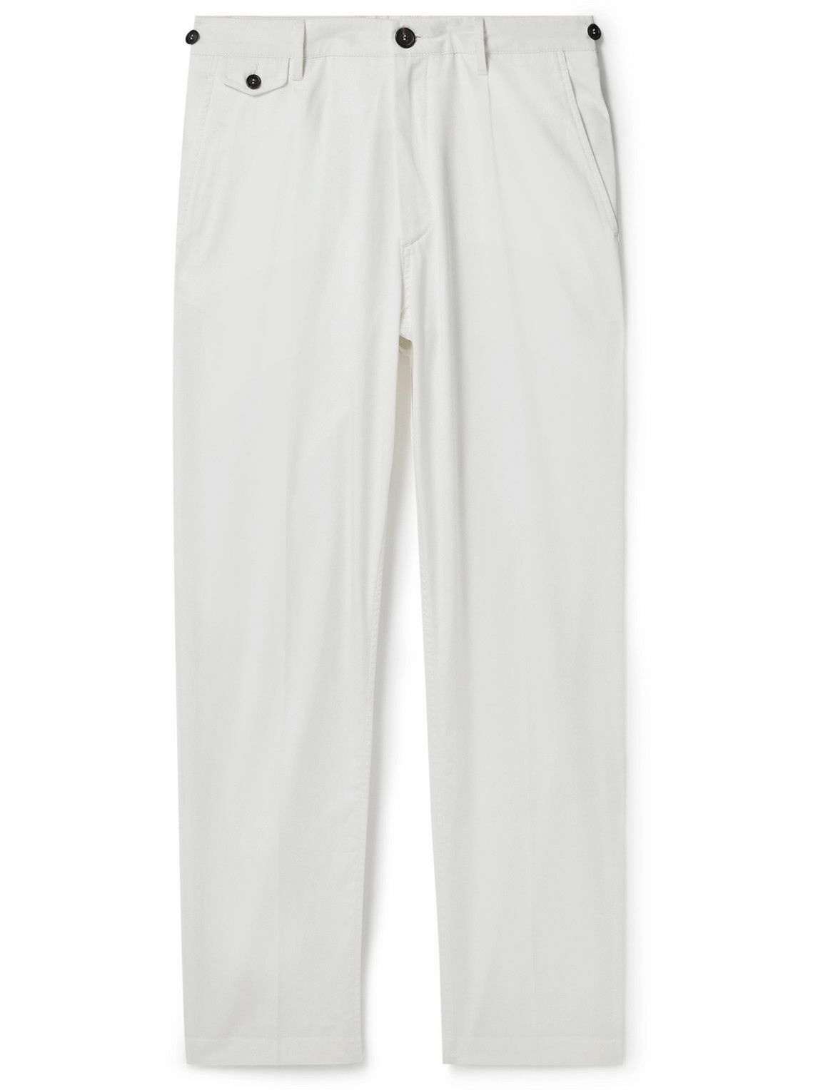 Photo: Dunhill - Straight-Leg Pleated Cotton-Blend Chinos - White