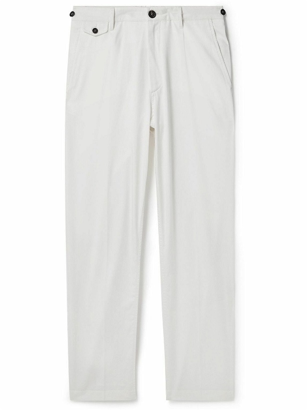 Photo: Dunhill - Straight-Leg Pleated Cotton-Blend Chinos - White