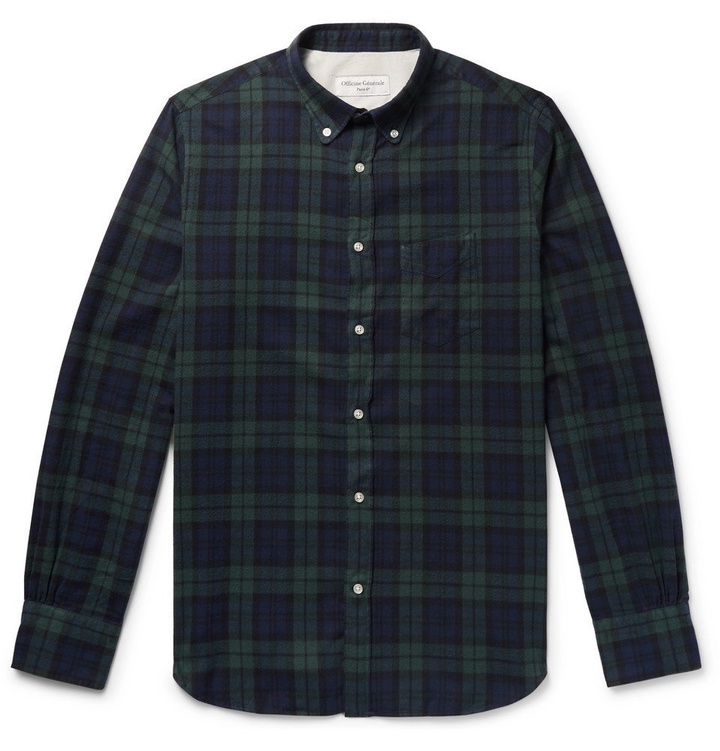 Photo: Officine Generale - Button-Down Collar Black Watch Checked Cotton-Flannel Shirt - Men - Navy