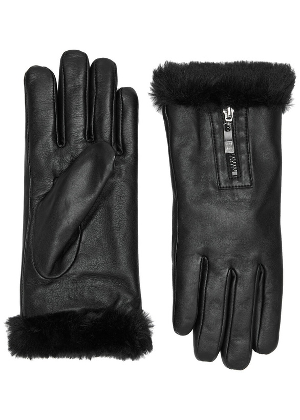 Photo: Dents Yasmin Faux Fur-trimmed Leather Gloves Black