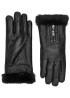 Dents Yasmin Faux Fur-trimmed Leather Gloves Black