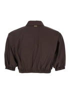 TwinSet Brown Top With Classic Collar And Logo Plaque Detail On The Rear In Cotton Woman