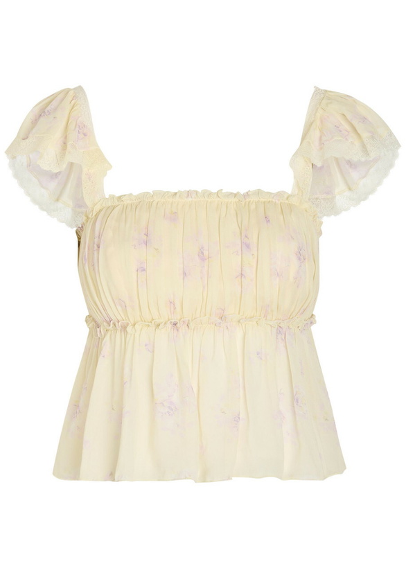 Photo: Loveshackfancy Siena Floral-print Georgette top Yellow