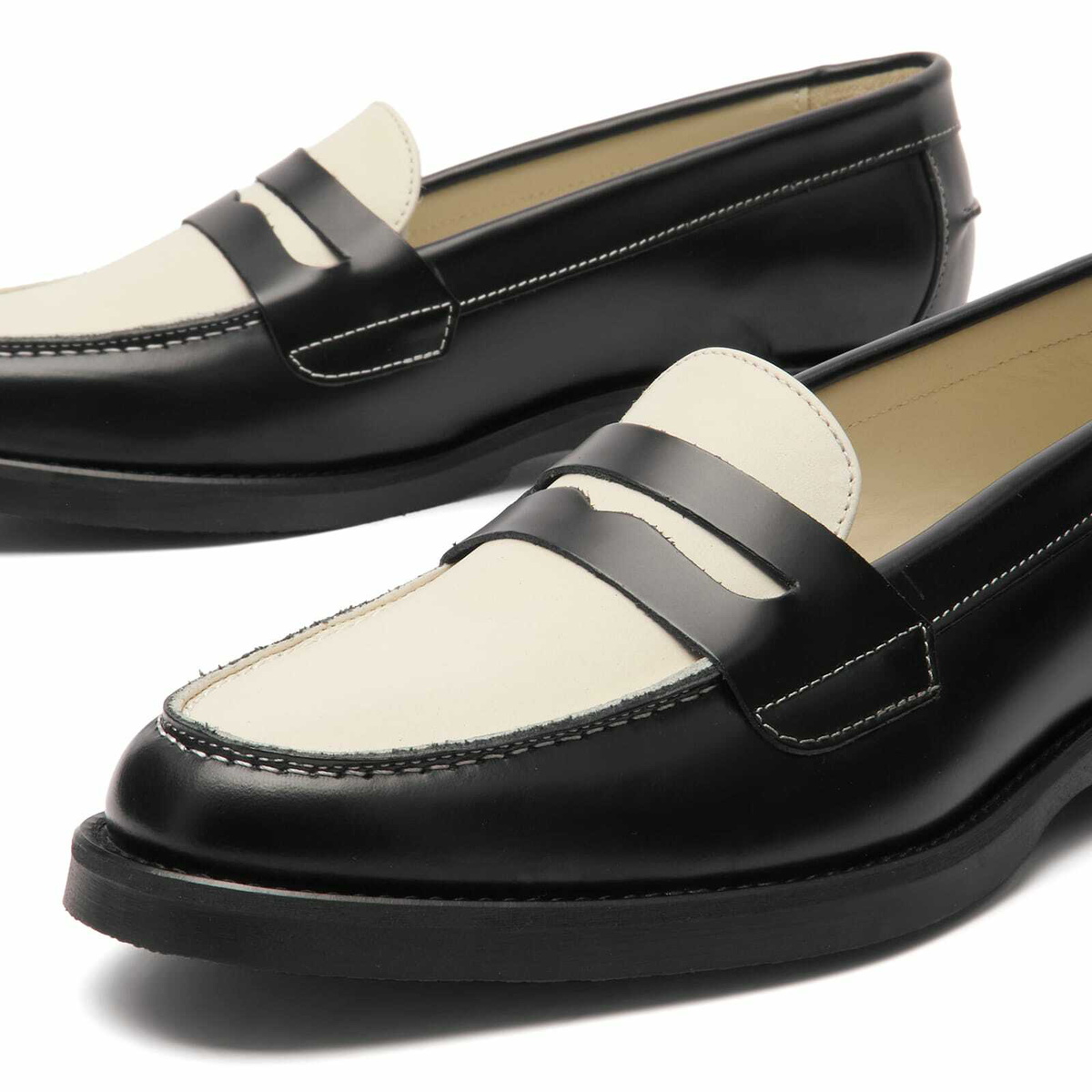 Duke + Dexter Women's Wilde Penny Loafer in Black/White