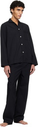 Tekla Black Poplin Long-Sleeved Pyjama Shirt