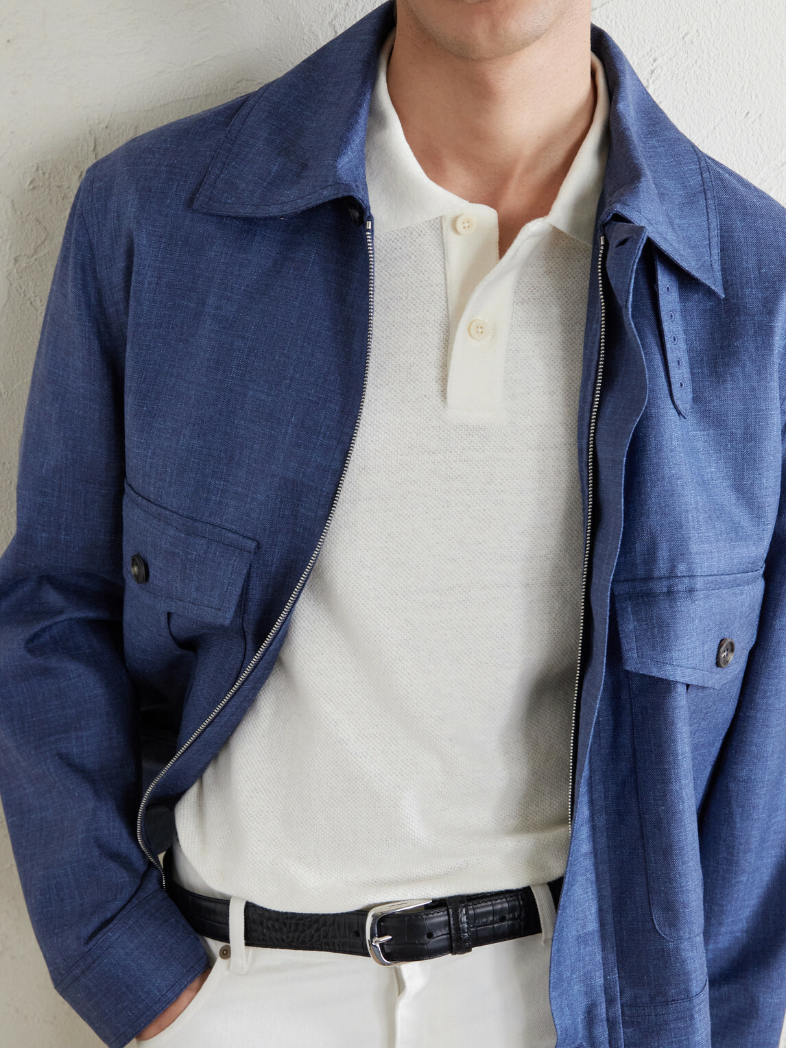 Mr P. - Organic Cotton and Linen-Blend Piqué Polo Shirt - White