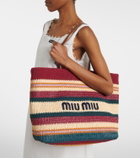 Miu Miu Striped woven raffia-effect tote bag