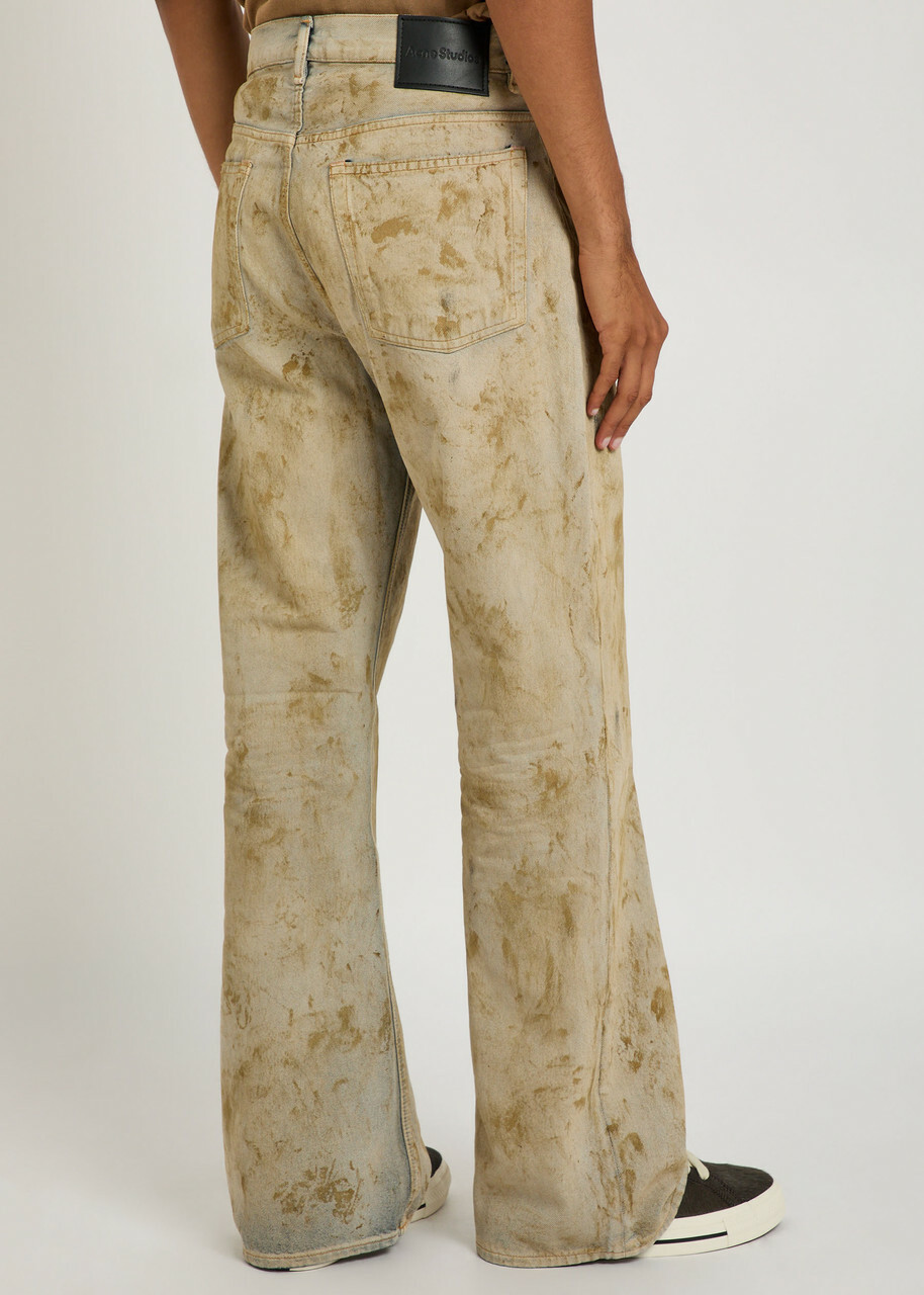 Acne Studios Dirt Effect Wide-leg Denim Jeans Beige