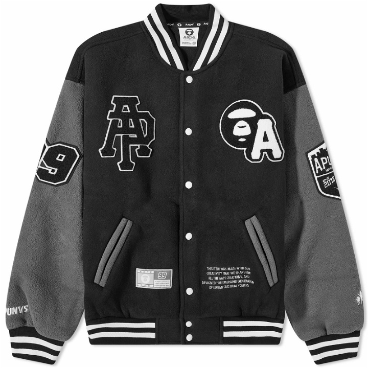 Photo: Men's AAPE Embroidered Baseball Jacket in Black