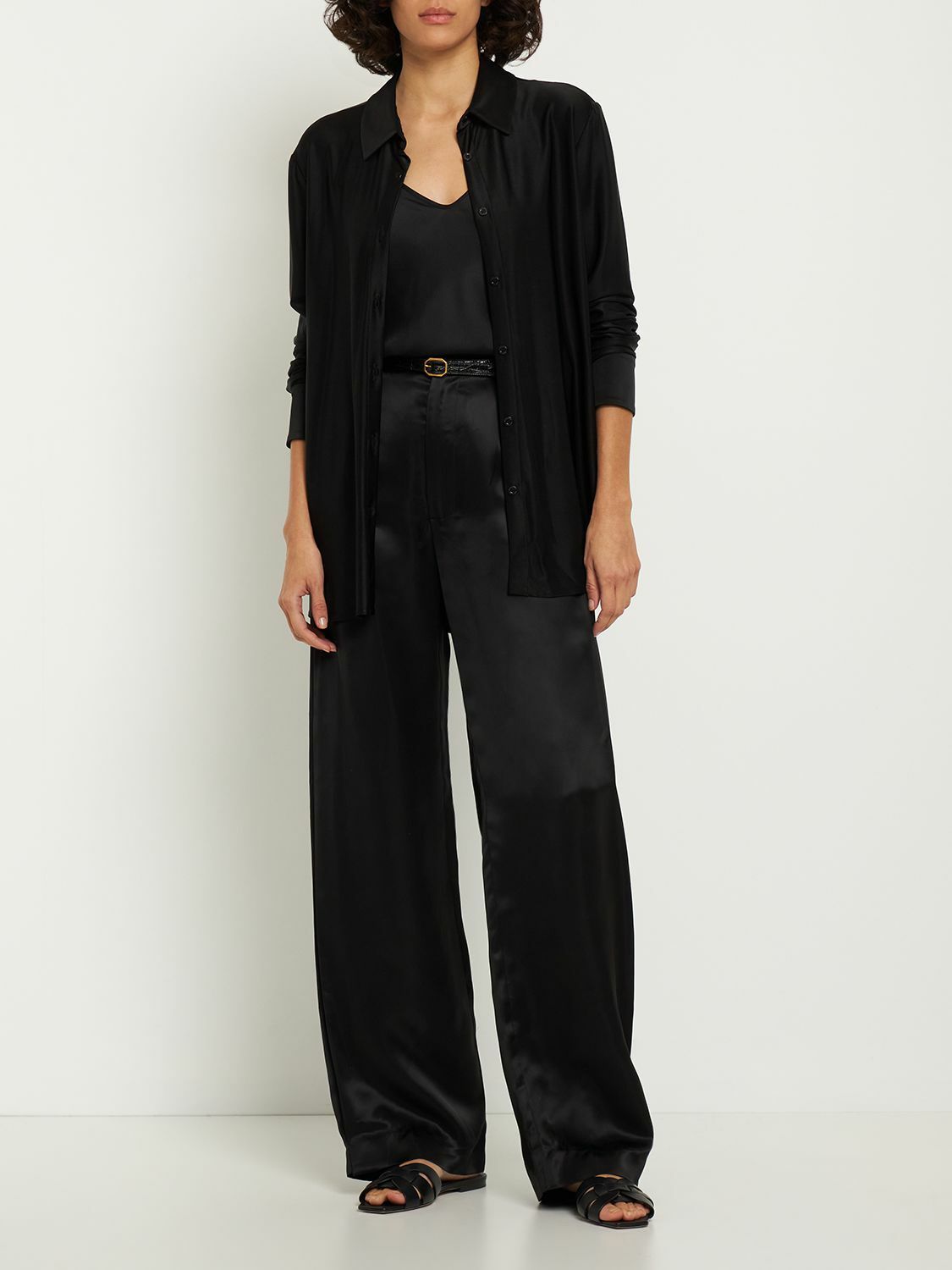 DEVEAUX Chloe Cupro Satin Wide Pants