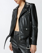 Pinko Soft Nappa Leather Biker Jacket Limo Black