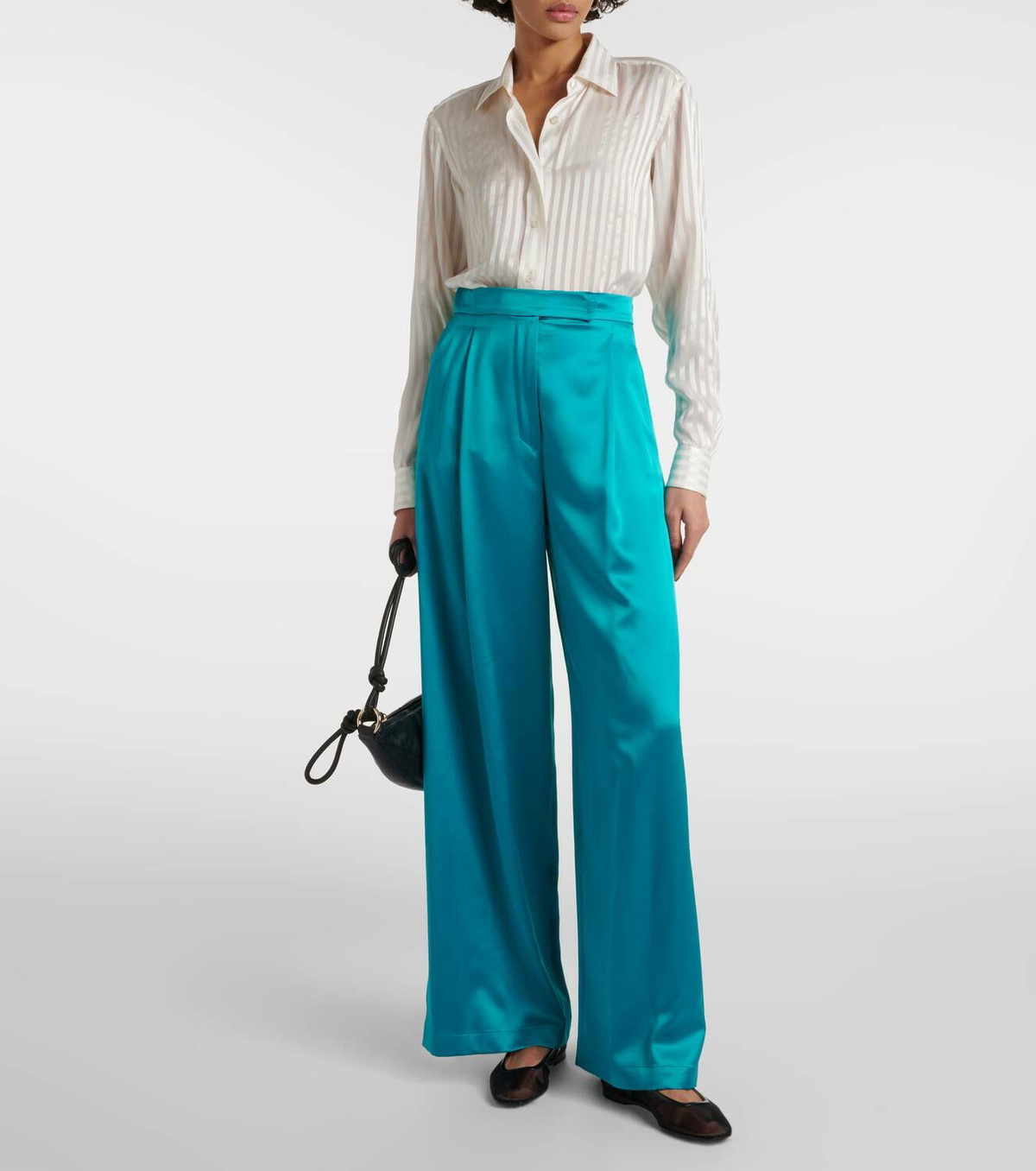 パンツ Max Mara Antiqued silk satin Fiesta wide-leg pant Max Mara Antiqued Silk Satin Fiesta Wide-leg Pant In Bronzo