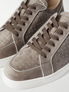 Christian Louboutin - Rantulow Plume Studded Leather-Trimmed Suede Sneakers - Gray