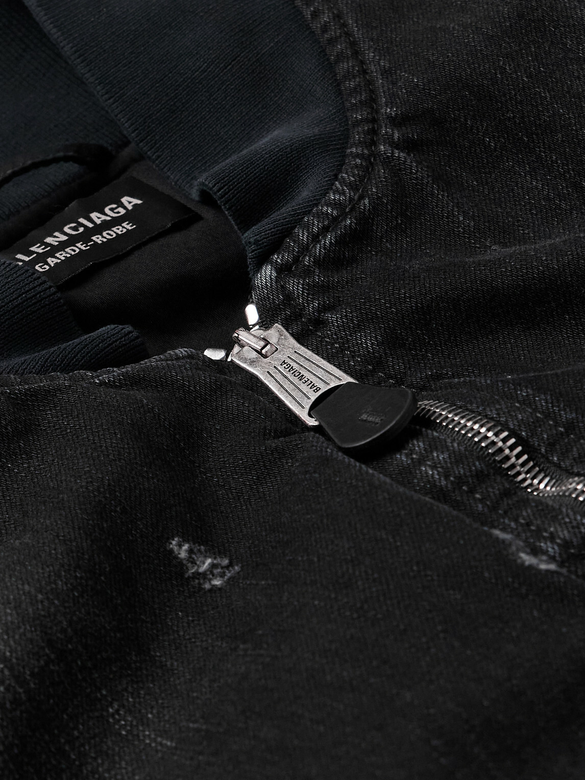 Balenciaga - Distressed Denim Bomber Jacket - Black