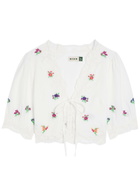 Rixo Ursula Floral-embroidered Cotton top White