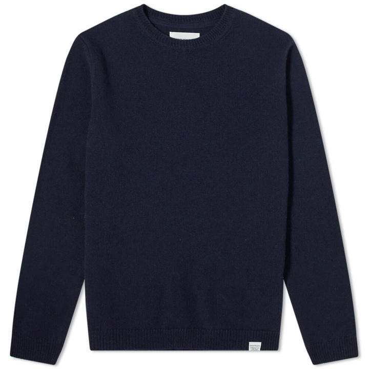 Photo: Norse Projects Men's Sigfred Lambswool Crew Knit in Dark Navy