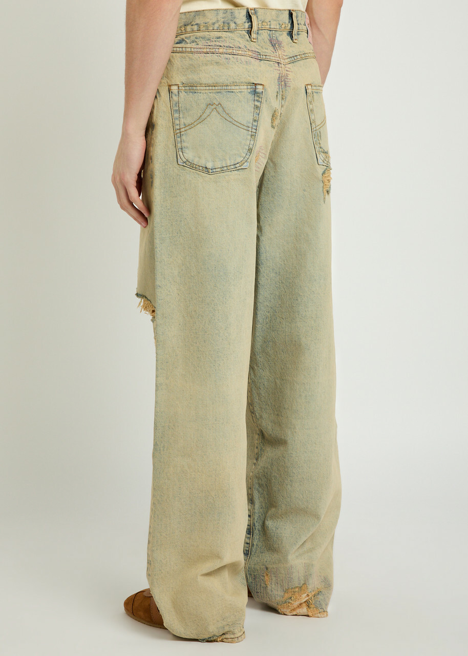 Kenzo Distressed Wide-leg Jeans Denim